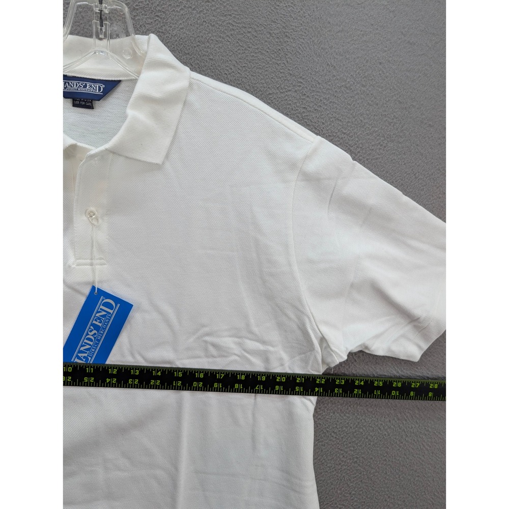 Lands End Mesh Knit Polo Shirt Men's Size L White 100% Cotton Made in USA NWT - Picture 6 of 10